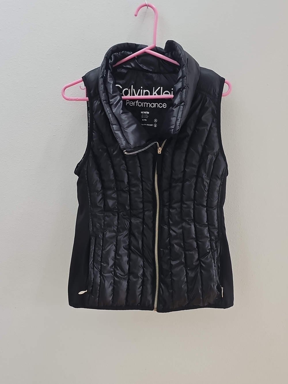 Calvin Klein Performance Women's Black Quilted Puffer Vest with Gold Zip